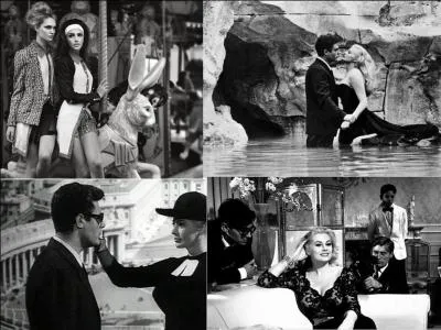 C'est une comédie dramatique italienne de 1960 il a été réalisé par Federico Fellini.
Marcello Mastroianni, Anita Ekberg, Anouk Aimée, Yvonne Furneaux font partie de la distribution. 
Bizarrement, ce film est divisé en 14 tableaux, un prologue et un codicille. Ils mettent en scène, Marcello.
Quel est ce film ?