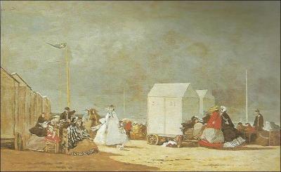 Qui a peint "Scène de plage, ciel d'orage" en 1864 ?