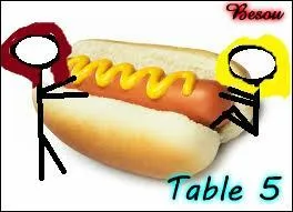 - Je veux ce hot-dog ! , réclame Lily, j'ai faim ! 
- Attends... Heu... Tu sais ce qu'il y a dans un hot-dog ?, demanda Lola.