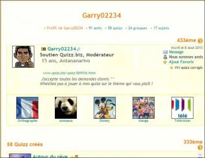 Garry dispose de ces deux statuts. (Soutien Quizz.biz et Modérateur)