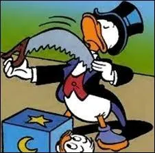 Voici un canard pr&ecirc;t &agrave; en d&eacute;jouer avec la magie et son c&eacute;l&egrave;bre tour, le "canard en tranche". Quel est son nom ?