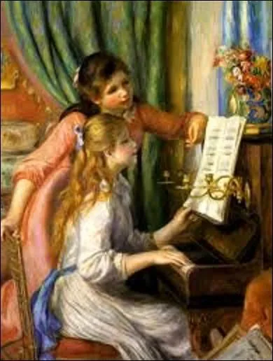 Tout en reposant ce livre, mon regard se porte sur une reproduction d'un tableau accroché à mon mur, réalisé en 1892 et qui se nomme "Jeunes filles au piano". Ma question est donc : quel peintre impressionniste a peint cette toile ?