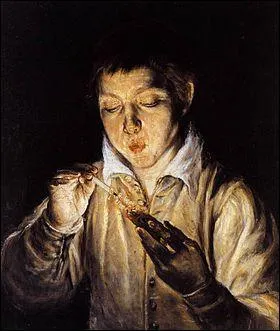 Quel peintre a peint cette peinture nommée "Jeune garçon soufflant sur un tison" qui est actuellement conservé au musée Capodimonte de Naples ?
