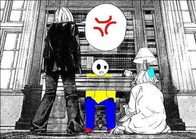 - Sam : D'accord... Mais dites-moi, je n'arrive pas à comparer vos tailles, vu que Near est toujours accroupi... Qui est le plus grand de vous deux ?