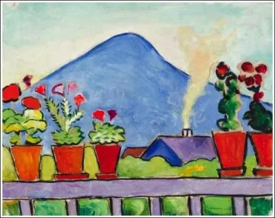 Qui a peint "Géraniums devant la montagne bleue" ?