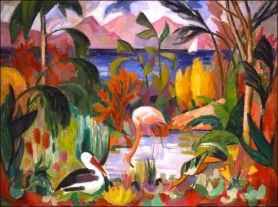 Qui a peint "Paysage coloré aux oiseaux aquatiques" ?
