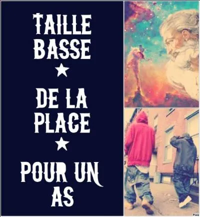 Le lendemain, il lança la mode du taille basse. Ce pantalon descendait sur les jambes, et Dieu trouva en ceci le moyen de former des couples d'humains. Malheureusement, son appareil à inventions eut un problème ; ledit pantalon n'est apparu que...