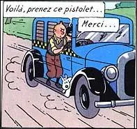 Dans quelle ville Tintin poursuit des bandits &agrave; bord de ce taxi ?