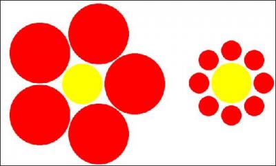 Les deux ronds jaunes sur le dessin suivant sont-ils de la même taille ?