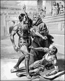 En 404 après J.C, pendant un spectacle de gladiateurs, il entra hardiment dans l'arène pour les séparer ; les spectateurs furieux le tueront à coup de pierre. Suite à cet événement, l'empereur Honorius abolira les jeux du cirque. Qui est ce moine d'Orient ?