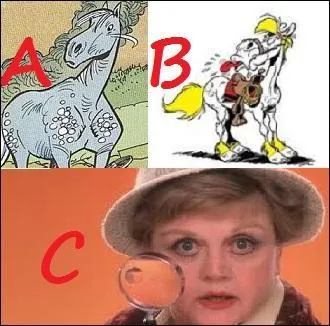 Lequel de ces chevaux de bande dessinée a un point commun avec la série télévisée évoquée en C ?