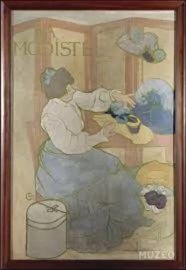 Sculpteur et médailleur, cet artiste de l'École nationale supérieure des Beaux-Arts, ne laisse à la postérité que très peu de toiles comme cette dernière appelée "La modiste", huile sur toile (H : 1, 45 m x L : 0, 97 m) peinte en 1898. Maître français de l'Art nouveau, quel est son nom ?