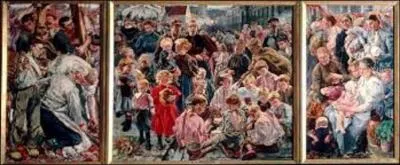 Peintre symboliste bruxellois (1856-1940), il inscrit son oeuvre dans la grande tradition baroque flamande comme cette huile sur toile (triptyque) intitulée "Les âges de l'ouvrier" créée entre 1895 et 1897. Mais comment se nomme cet artiste ?