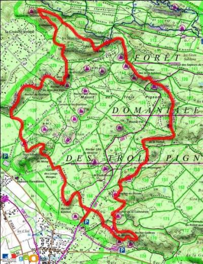 Le circuit des 25 bosses est un parcours de randonnée qui fait le tour du massif des 3 pignons à Noisy-sur-Ecole, avec de nombreux panoramas sur les secteurs de grimpe. Dans quel département se trouve ce circuit ?