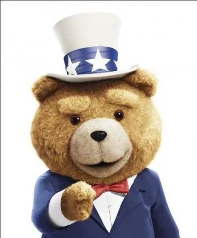 Comment s'appelle ce nounours habillé d'une veste bleue accompagnée d'un petit nud papillon rouge ?