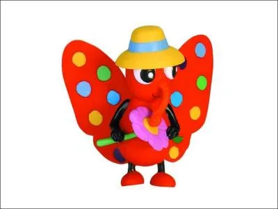 Je suis un papillon rouge, aux ailes colorées, qui possède une trompe bleue et un chapeau de paille. Je m'appelle :