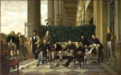 Imposant portrait de groupe réalisé en 1868 "Le Cercle de la rue Royale", est une commande faite par ses membres. Club masculin fondé en 1852, ces douze sociétaires ont versé chacun 1 000 francs de l'époque pour sa réalisation, le propriétaire final devant être tiré au sort. Ce fut le baron Hottinger (assis à droite sur le canapé) qui le remporta. Mais quel peintre et graveur en est l'auteur ?
