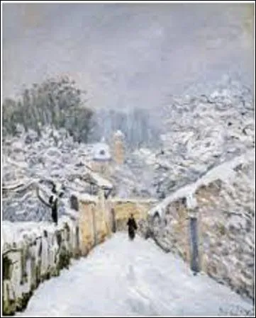Quel peintre impressionniste (1839-1899) et graveur a peint, en 1878, cette huile sur toile (H : 0, 61 m x L : 0, 50 m), intitulée "La neige à Louveciennes" ?