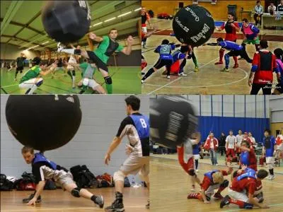 Voici un sport un peu particulier puisqu'il oppose 3 &eacute;quipes de 4 joueurs. Le but est d'emp&ecirc;cher la balle de toucher le sol. Pour cela, il faut &ecirc;tre rapide et savoir frapper une balle de 1, 22 m et p&egrave;se 1 kg environ.Quel est ce sport ?