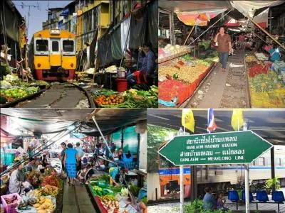 Là, vous allez voyager de façon authentique, carrément intégré à la population de ce pays ! Mais, si vous voulez assister à un spectacle inoubliable et totalement inconcevable en Europe, le passage du train au travers du marché de Maeklong ! 
Dans quel pays sommes-nous ?