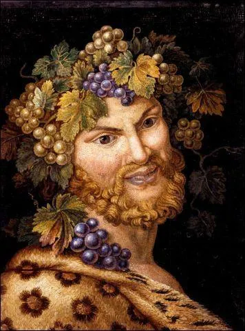 Voici le dieu de la vigne et du vin. Il est ici représenté par Michelangelo Maestri avec une couronne pleine de raisins. Comment s'appelle-t-il ?