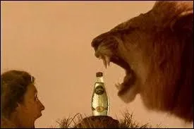 Pour quelle marque d'eau peut-on voir un lion face à une femme dans une publicité ?