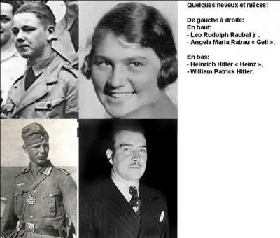 Bien sur, certains membres de la fratrie d'Adolf Hitler ont eu des enfants. Ce sont ses nièces et neveux.
Sauriez-vous trouver le nombre de ses neveux, nièces et leurs descendances connues ?