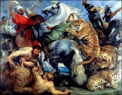 Quel personnage biblique ouvre la gueule du lion dans cette toile de Pierre Paul Rubens intitulée : « La chasse aux tigres » ?