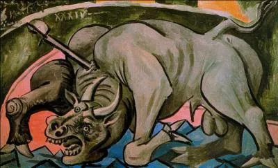 Cette toile représente le conflit brutal qui a lieu dans les arènes. Le tableau se nomme « Taureau mourant ». Qui a peint cette uvre ?