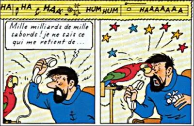 Et c'est encore le capitaine Haddock qui s'y colle pour illustrer le propos. Quel bruit de choc apparaît au milieu des étoiles de la 2e case ?