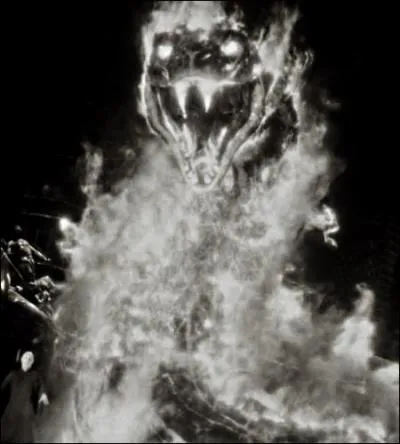 « Mais ce ne fut pas la fin. Dumbledore arriva de justesse et interposa une statue entre sa baguette et ma tête ; je fus sauvé. Les deux magiciens se livrèrent un duel comme personne n'en a jamais vu. C'était l'eau contre le feu, c'était