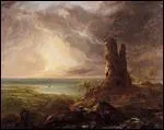 Qui a peint "Paysage romantique avec tour en ruine" ?