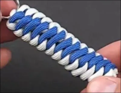 En r&eacute;alisant plusieurs de ces n�uds, on peut aussi r&eacute;aliser une autre sorte de scoubidou ou de rameau : il est appel&eacute; "n�ud de rose, n�ud carr&eacute; ou ---" (Compl&eacute;tez ! )