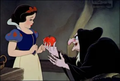 C'est avec la pomme bicolore, moitié blanche et moitié rouge, que la sorcière empoisonne la jolie jeune femme. Mais qui est cette jeune femme ?