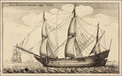 Bizarrement, ce joli bateau du XVIIe s. se nomme une "flûte", qui donna plus tard le "fly-boat" anglais ! "Ah bon ?", répondit l'écho de Roseline Bachelot...)