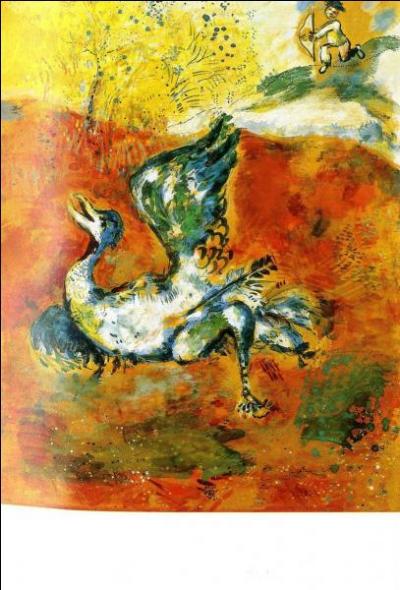 Il est conseillé d'agrandir les images pour vous aider. Je vous montre 20 illustrations des fables de La Fontaine par Marc Chagall, voici la première :