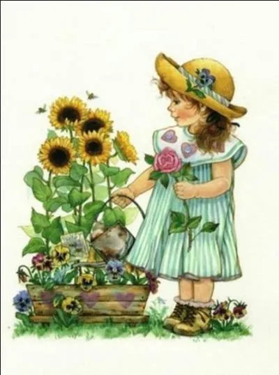 Quelles fleurs cette petite fille arrose-t-elle ?