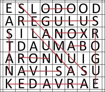 Encore un mot-croisé ; cette fois presque achevé. Tous les mots ont été rayés, à vous de trouver le membre MYSTÈRE en entourant mentalement les lettres qui restent... De gauche à droite, de haut en bas...