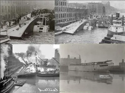 Ce navire fut un malchanceux, il faillit chavirer, il ne fit que giter très fortement, fut abordé par un remorqueur, subit une mutinerie, chavira une 2e fois, provoquant la mort de 845 personnes. Plus tard, il fut renfloué, on changea son nom, il servit dans les 2 Guerres mondiales.

Quel est ce navire (réponse 1 ou 2) ?
Quelle fut sa fin (réponse 3, 4 ou 5) ?