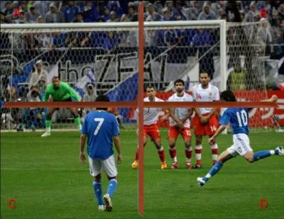 Le ballon, prêt à être frappé, se trouve dans le cadre :