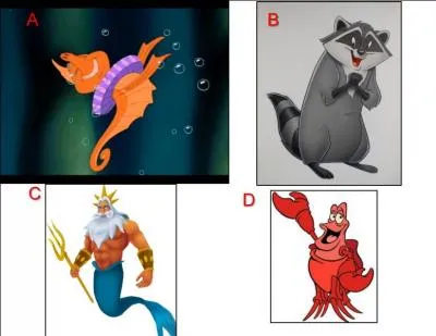 Le personnage qui n'apparaît pas dans le film La petite sirène est représenté en :