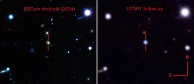 Voici deux photos nous montrant la supernova avant l'explosion et au moment de l'explosion. Combien de fois cette explosion est-elle plus puissante que ce que l'on voit d'habitude ?