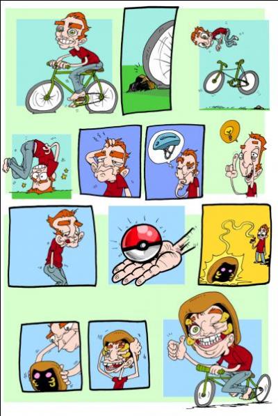 Quel Pokémon cet homme utilise-t-il comme casque de vélo ?