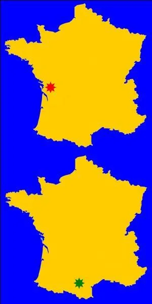 Quelle couleur est la plus proche de la ville de Saintes ?