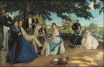 Représentant une scène familiale dans la résidence de Mr Méric (sans doute, un sénateur ?) près de Montpellier, en 1867, ce tableau d'un grand format (H : 1, 52 m x L : 2, 30 m) intitulé "Réunion de famille" nous fait voir aussi son auteur à l'extrême gauche. Mais quel peintre impressionniste décédé prématurément, le 28 novembre 1870, lors de la guerre franco prussienne a réalisé cette toile ?