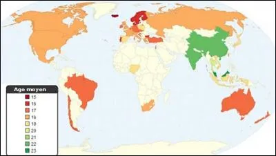 De 15 à 23 ans, cette carte montre l'âge moyen --- (Complétez ! )