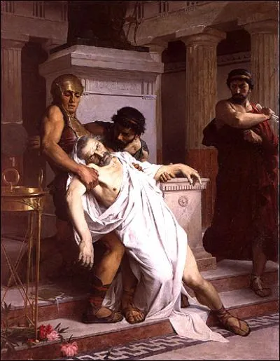 Enfant bègue et orphelin, ruiné par des tuteurs malhonnêtes, ses positions politiques contre les Macédoniens l'obligèrent à s'exiler, il finira par s'empoisonner. Qui est-il ?