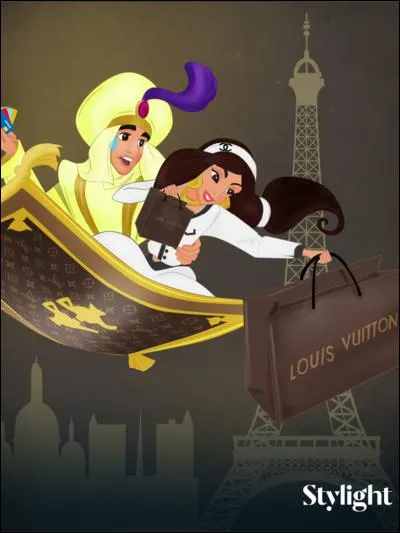 Ah, tu parles tellement mal anglais que tu seras incapable de faire du shopping, Cendrillon. Aladdin m'a emmenée dévaliser les magasins de luxe. Comme tu le vois, on a acheté du Louis Vuitton. J'ai ainsi pu prendre :