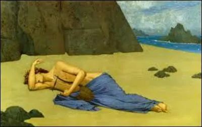 L'intitulé de cette huile sur bois peinte vers 1896, est "Lamentation d'Orphée". Dans la légende grecque, Orphée, était un poète et musicien qui pouvait, par son chant, charmer les dieux, les humains et les animaux. Mais pourriez-vous me citer le nom de ce peintre symboliste (1855-1917) qui a créé cette uvre ?