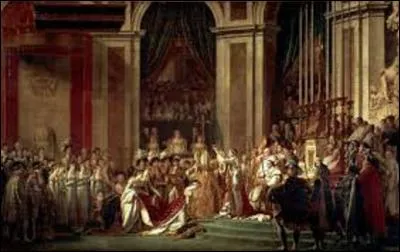 Il peignit pour l'empereur et l'empire plusieurs tableaux comme : "Le Couronnement", "La Distribution des Aigles", et bien entendu "Le Sacre de Napoléon", en 1808. Sur cette toile, d'une dimension immense (H : 6, 21 m x L : 9, 79 m), plusieurs personnages ont été rajoutés par l'auteur ; mais lequel est resté dans la mémoire collective ?